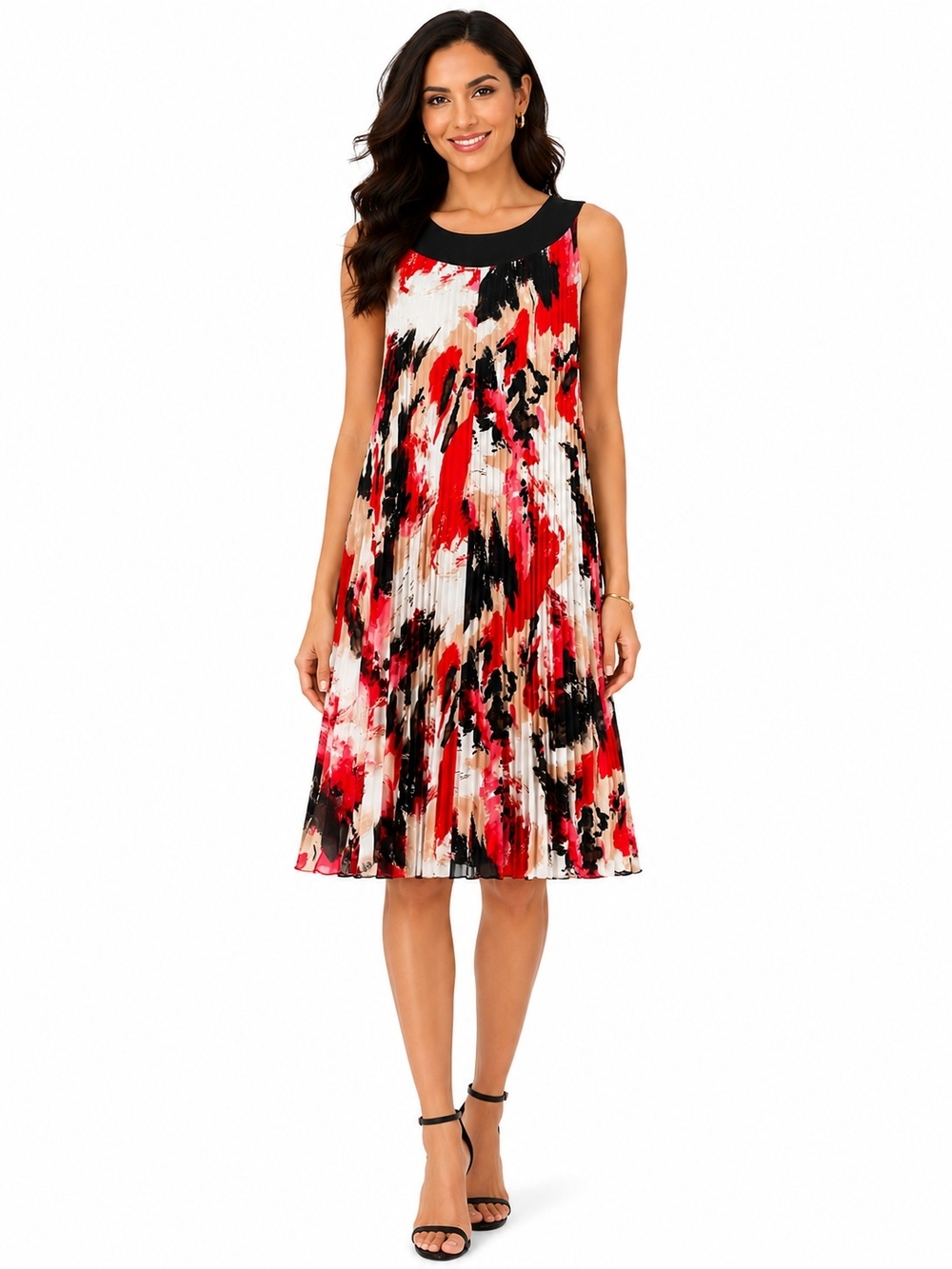 Essentials By Milano Pleated Abstract Midi Dress – Size 10
